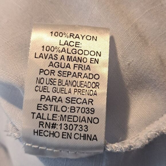 Umgee Women’s Top Powder Blue Swiss Dot Square Neckline Lace Detail Tassels Med - Picture 10 of 15